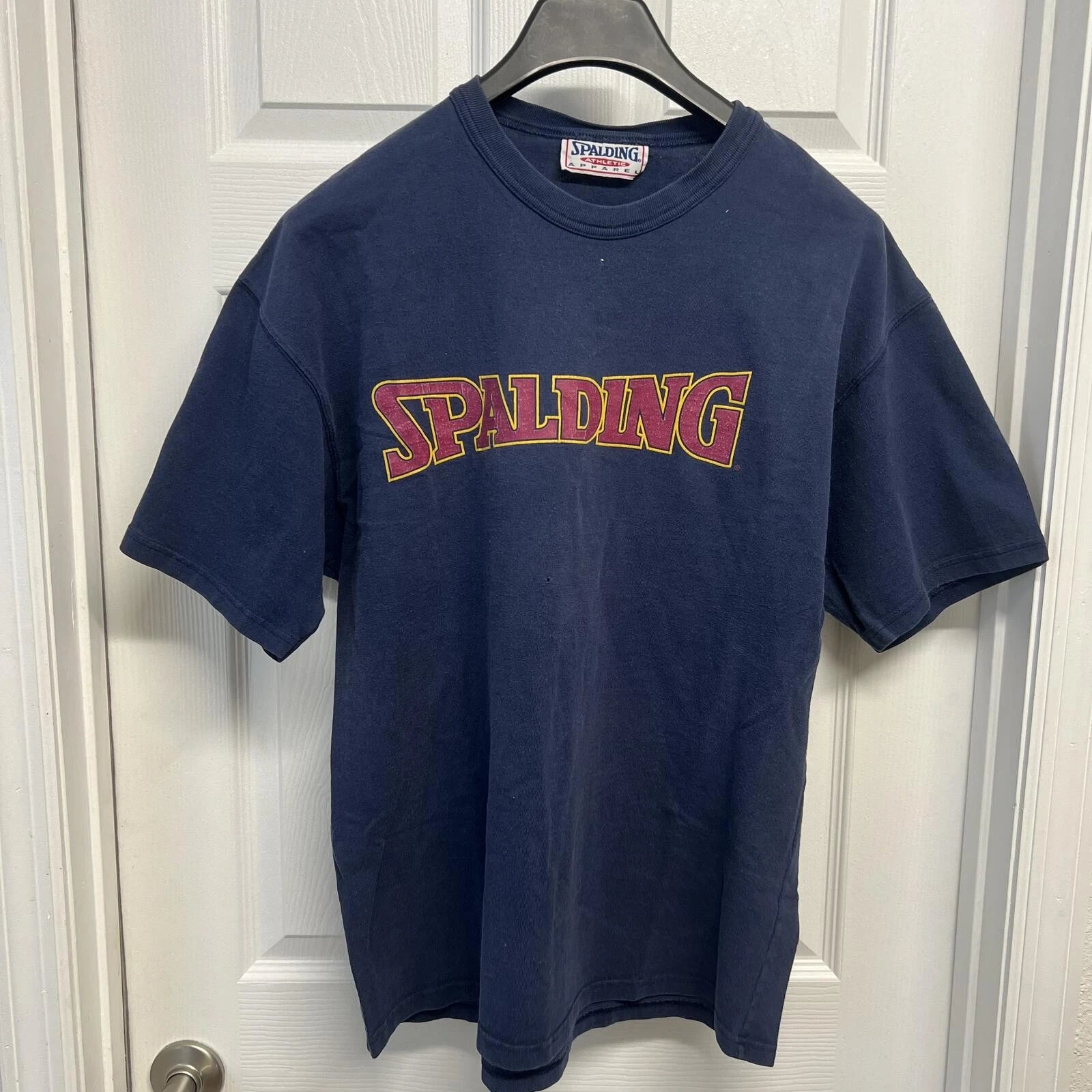 Vintage Spalding Faded Navy Graphic T-Shirt Sz. XL Y2K Heavy Cotton Basketball