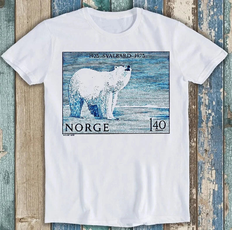 1975 Norway Svalbard Polar Bear Postage Stamp Mail Funny Gift Tee T Shirt M1619