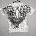 Affliction Archaic Size S Skull & Wings Graphic Tee Shirt White Y2K Alternative