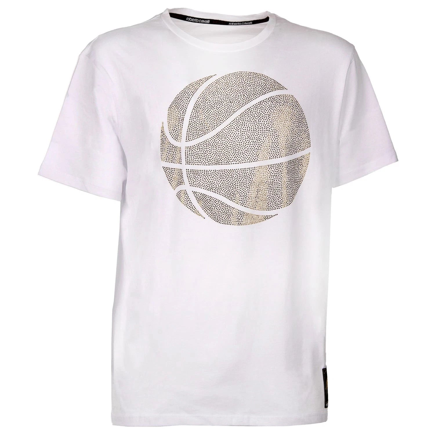 ROBERTO CAVALLI Sport Crystal Basketball Cotton T-Shirt White Gold