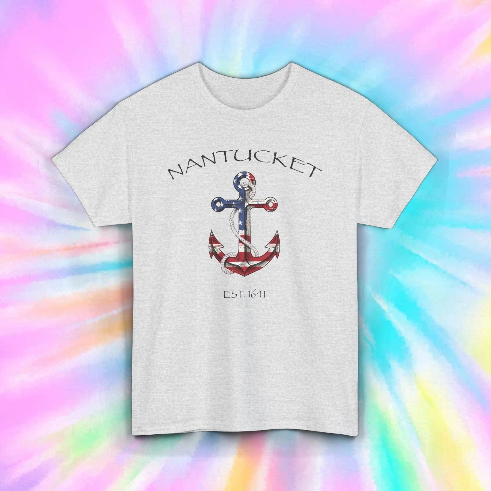 Nantucket Anchor Est 1641 Patriotic Nautical T-Shirt New England Tee S-5XL