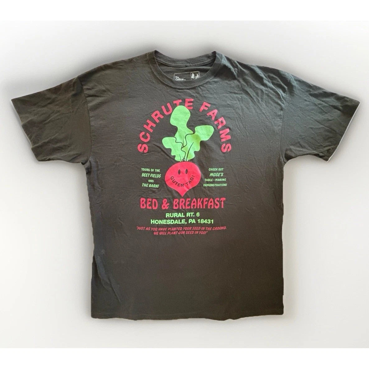 The Office Schrute Farms T-Shirt Mens 2X Black Graphic Tee Beet Bed & Breakfast