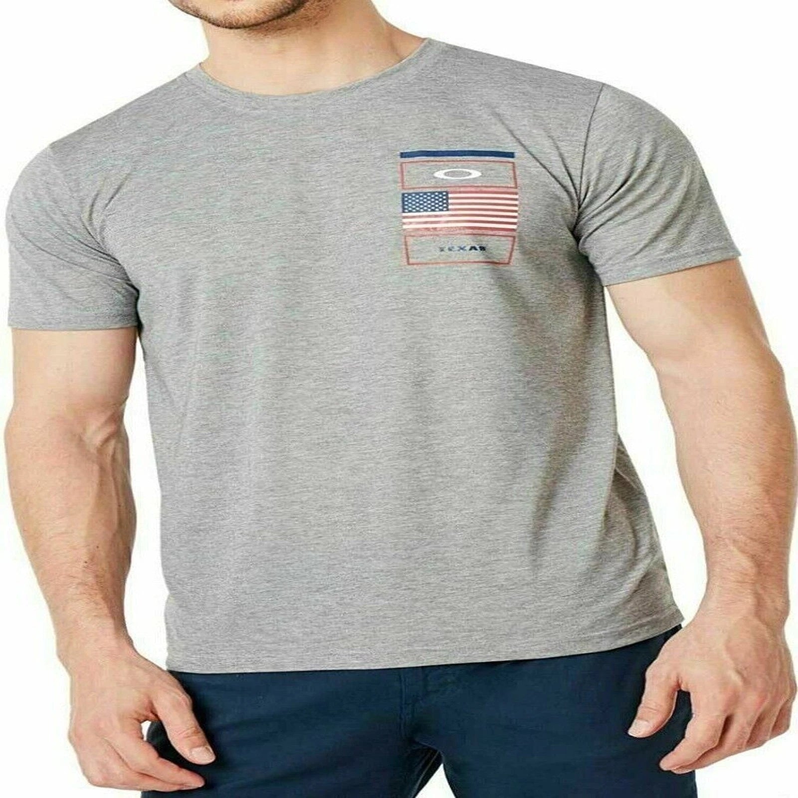 Oakley Men Tee T Shirt Grey Cotton Texas Theme USA FLAG Zy8 Size M