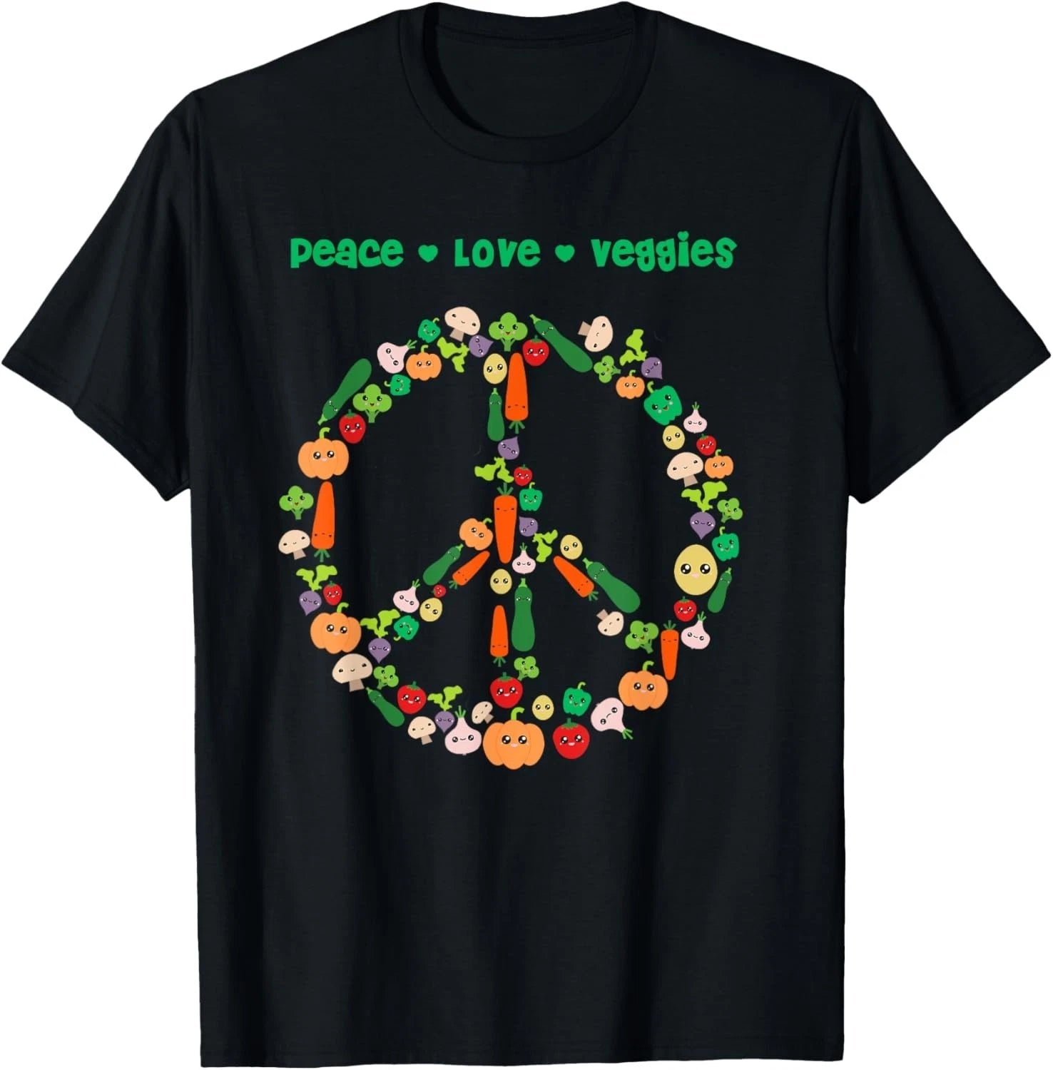Kawaii Vegetables Peace Sign Funny Gift for Vegetarian Vegan Gift Unisex T-Shirt