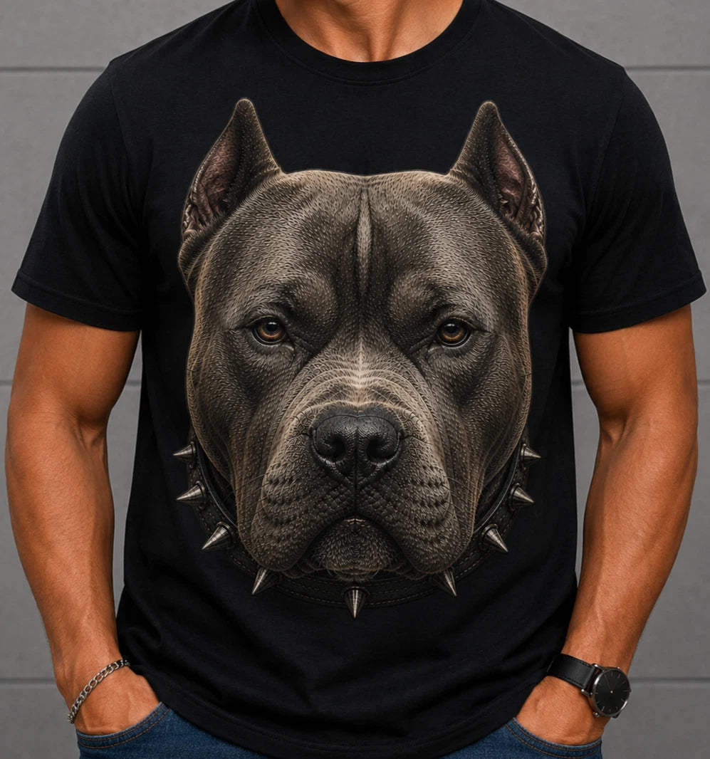 Pitbull Shirt Dog Lover Gift Bully Breed Graphic Tee Spiked Collar Black Men
