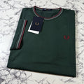FRED PERRY Mens Grassroots Green Twin Tipped T Shirt SIZE LARGE M1588V 85A BNWT