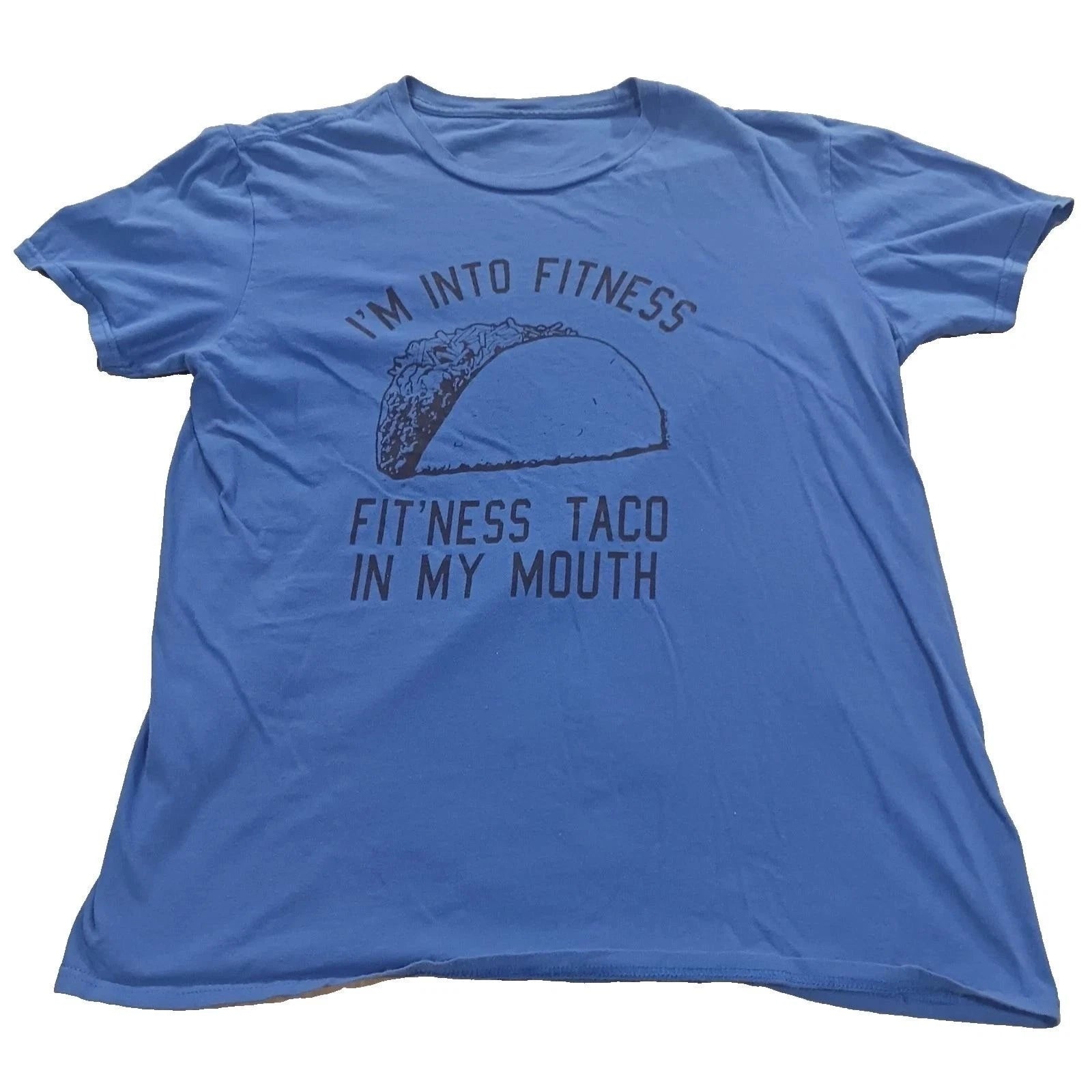 Funny Fitness Taco In My Mouth Graphic T-Shirt Blue Mens Large L Gym Humor Tee