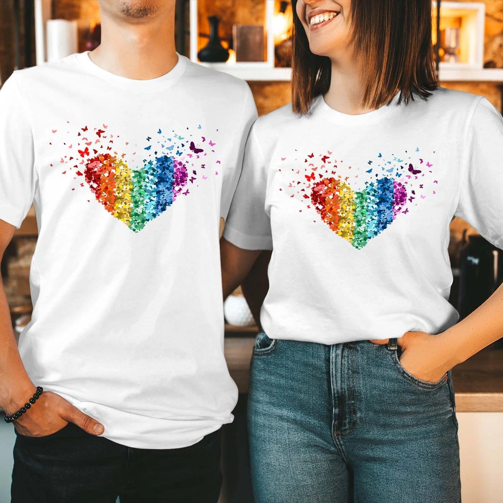 TSHIRT (3542) Rainbow Butterfly Pride Love Heart Gay Pride Month LGBTQ T-Shirt