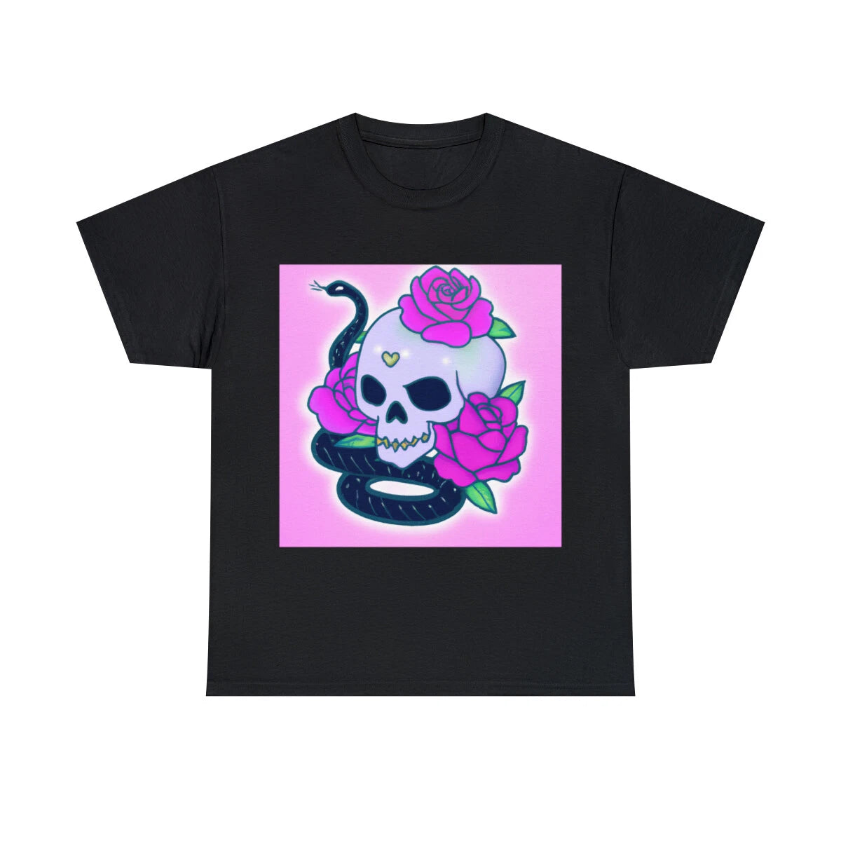 Kawaii Anime Pastel Goth T Shirt Unisex Adults Cute Creepy Skull Snake Roses
