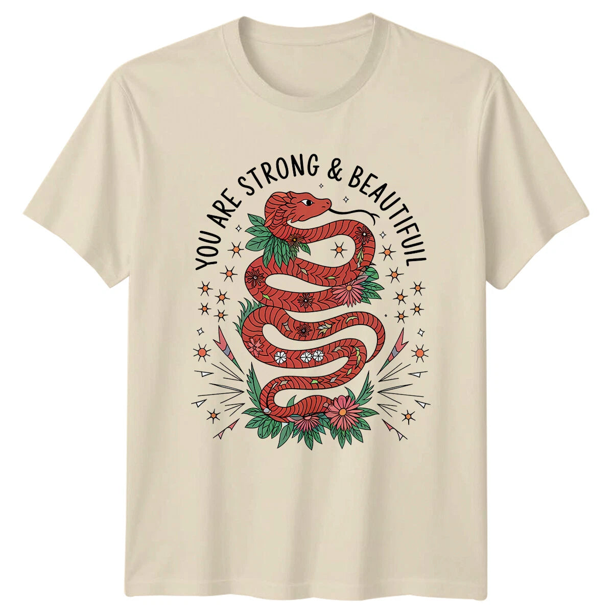 Boho Snake You Are Strong & Beautiful Graphic Celestial T-Shirt