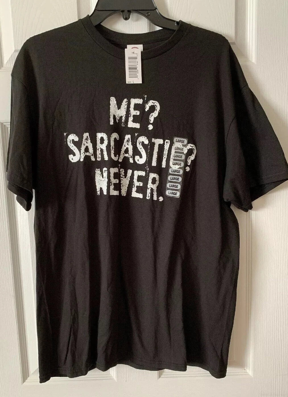 ME? SARCASTIC? NEVER. Mens Black Graphic Delta Pro T Shirt Size Large NWT