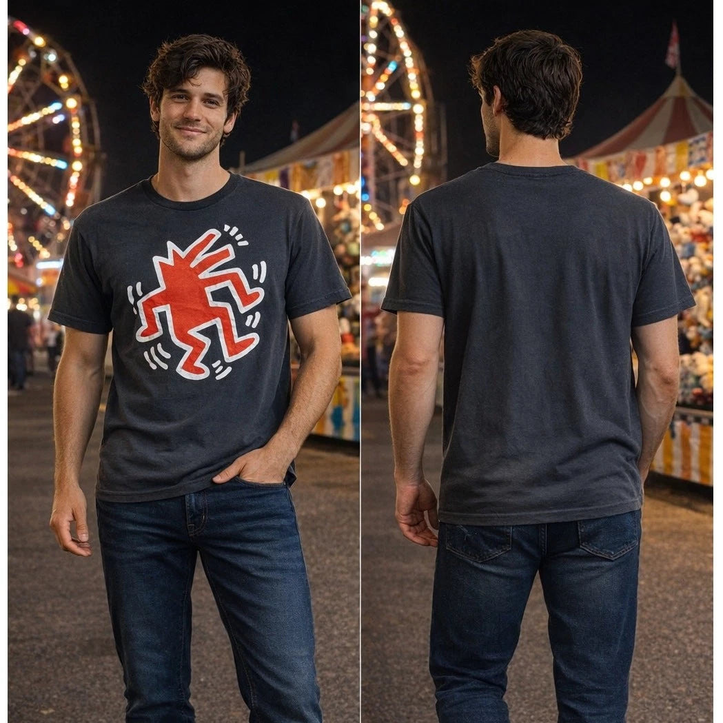 Keith Haring Red Dancing Dog Black T Shirt Men’s Medium 38-40