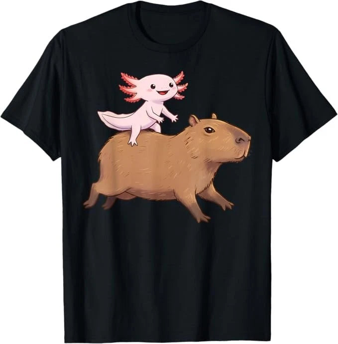 Funny Kawaii Axolotl and Capybara Lover Kids Girls Men Women T-Shirt