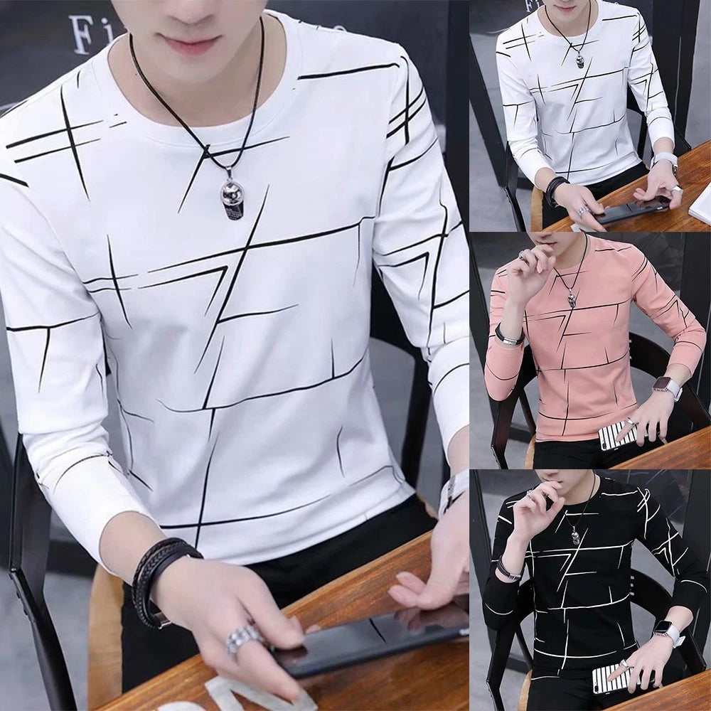 Fashion Men T-Shirt Blouse Casual Crew Neck Fashion Long Sleeve Muscle Top