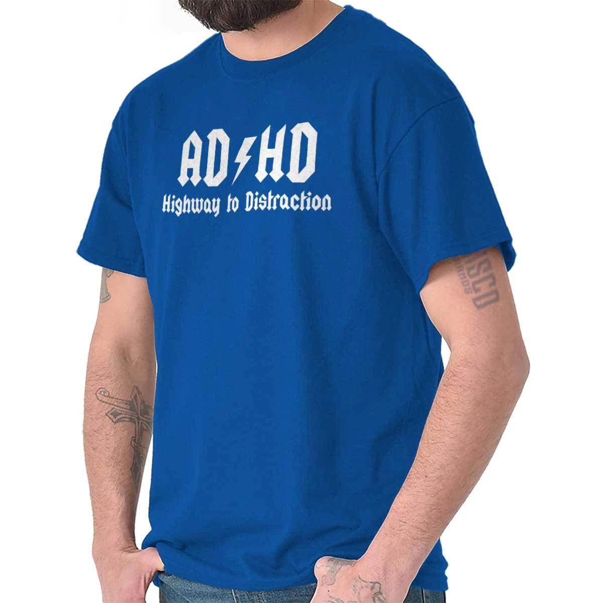 ADHD Highway to Distraction Sarcastic ADHD Womens or Mens Crewneck T Shirt Tee
