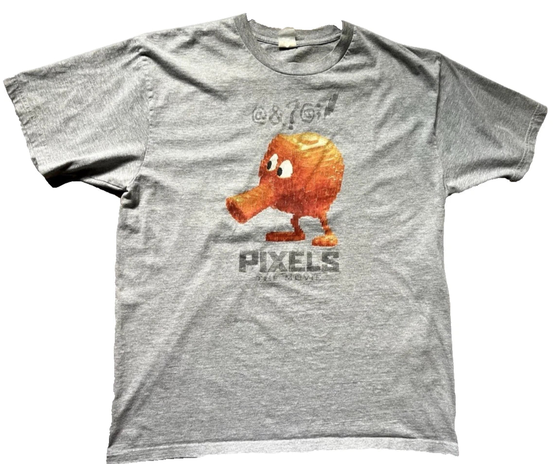 Pixels The Movie T Shirt L/XL 2015 Gray Video Game Animation Short Sleeve Tee