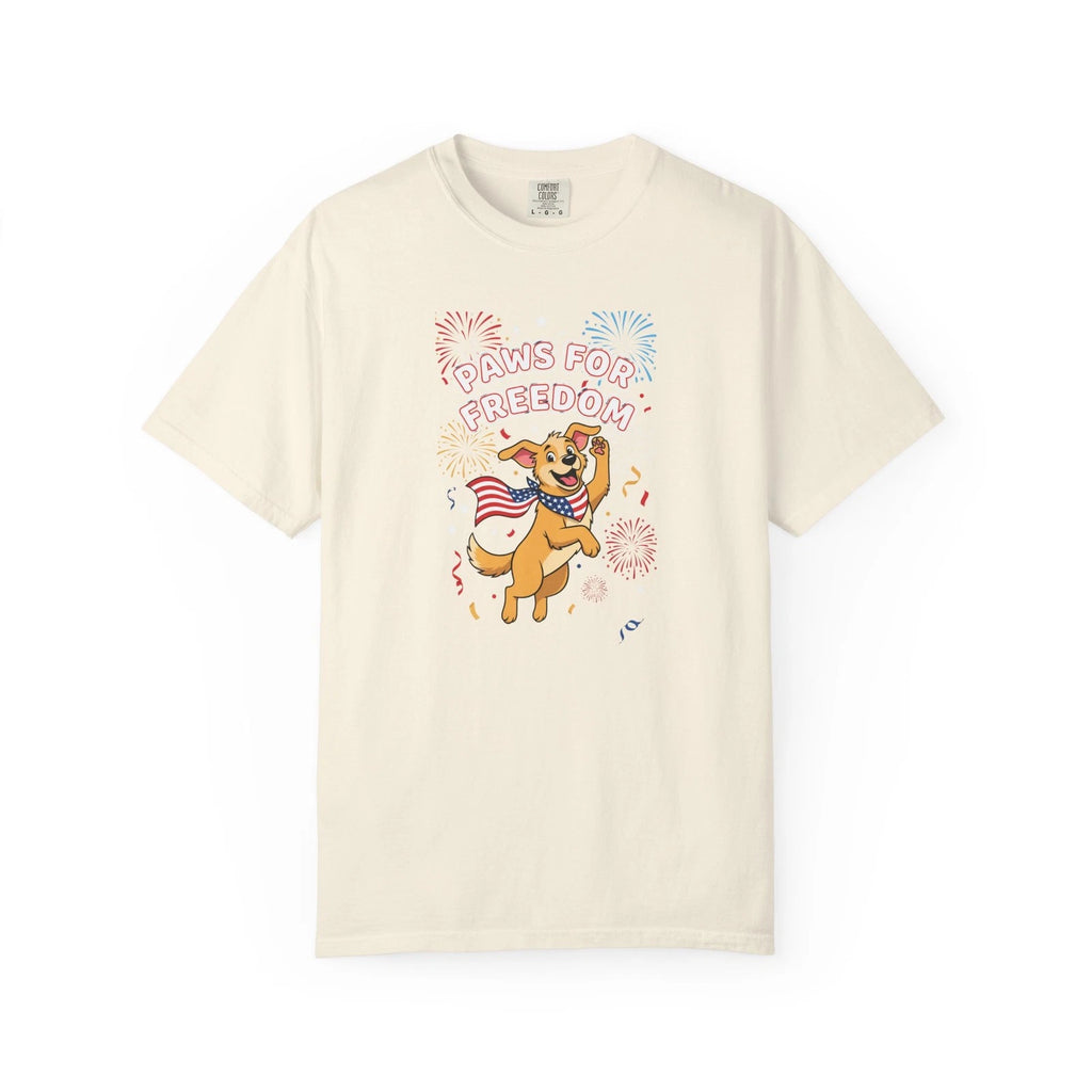 Paws for Freedom dog illustration T-Shirt | Patriotic fireworks,Funny,Cotton Tee