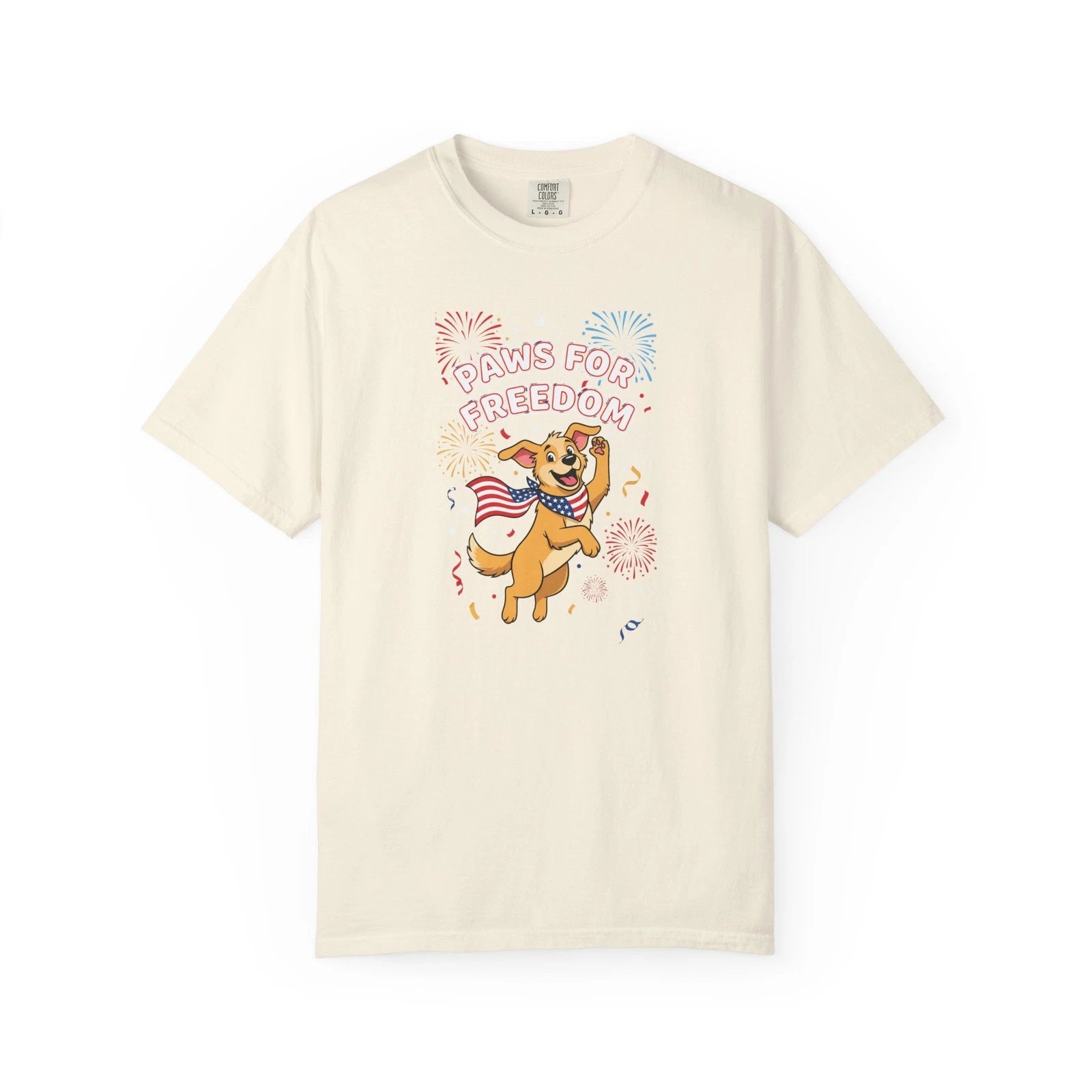 Paws for Freedom dog illustration T-Shirt | Patriotic fireworks,Funny,Cotton Tee