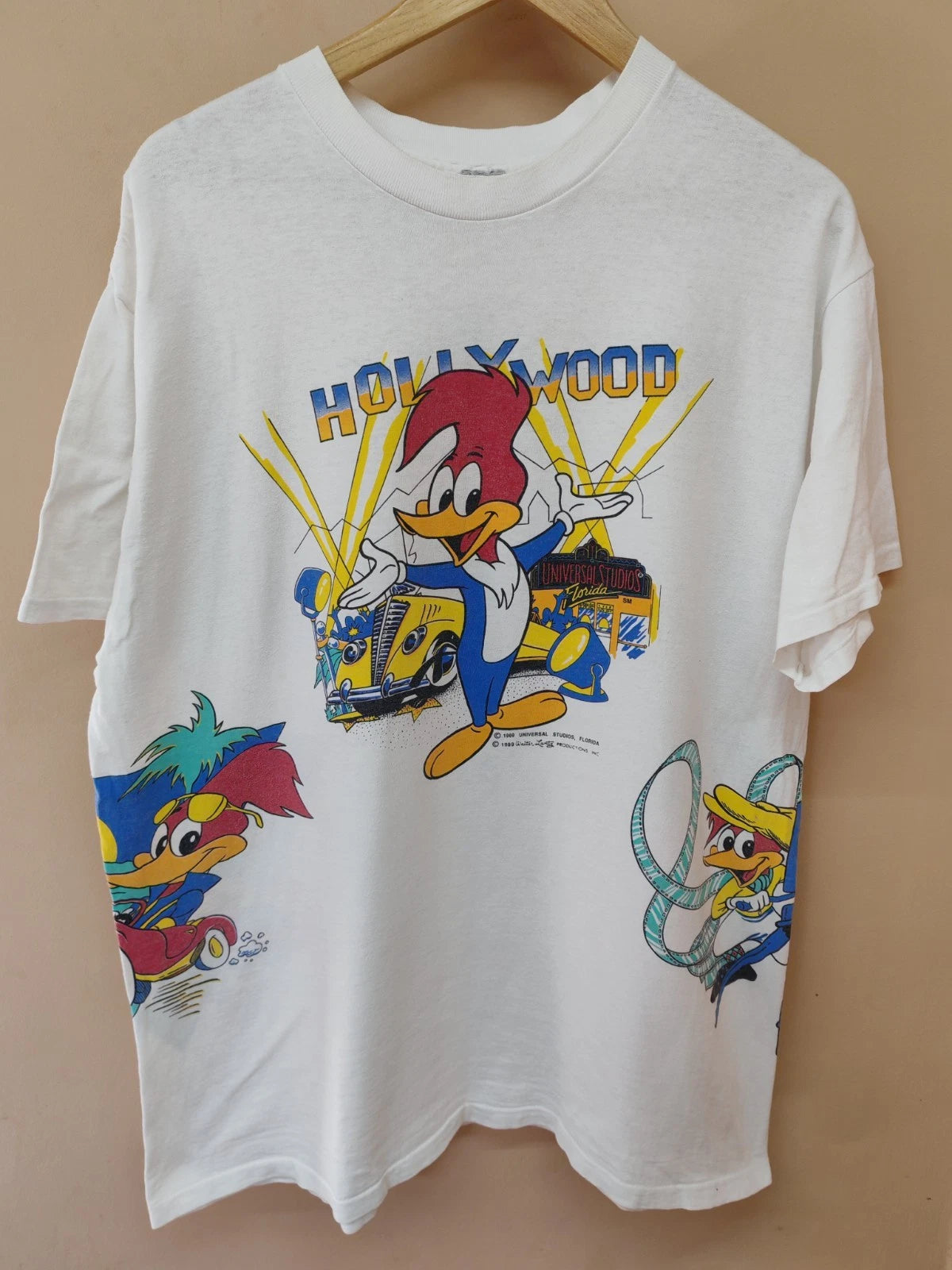 Vtg 1989 Woody Woodpecker T-Shirt Universal Studios Florida AOP Walter Lantz L/X