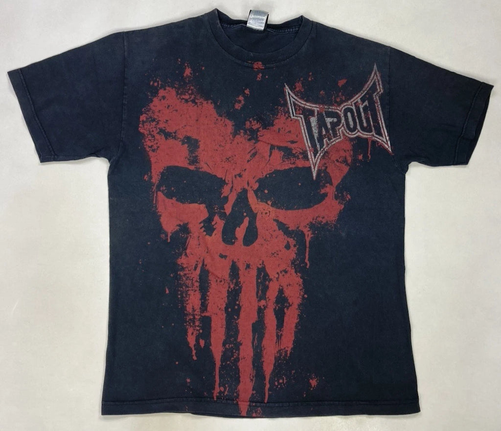 VINTAGE Tapout Skull Graphic T-shirt Men Large Black Logo Red Short Sleeve Y2K