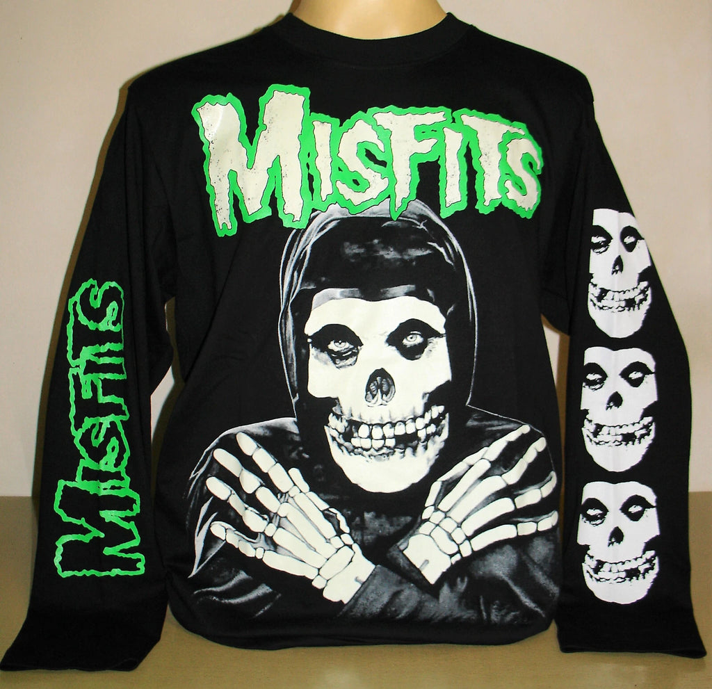 Misfits Skull Logo Glow Punk Rock Band Long Sleeve T-Shirt Size S M L XL 2XL 3XL