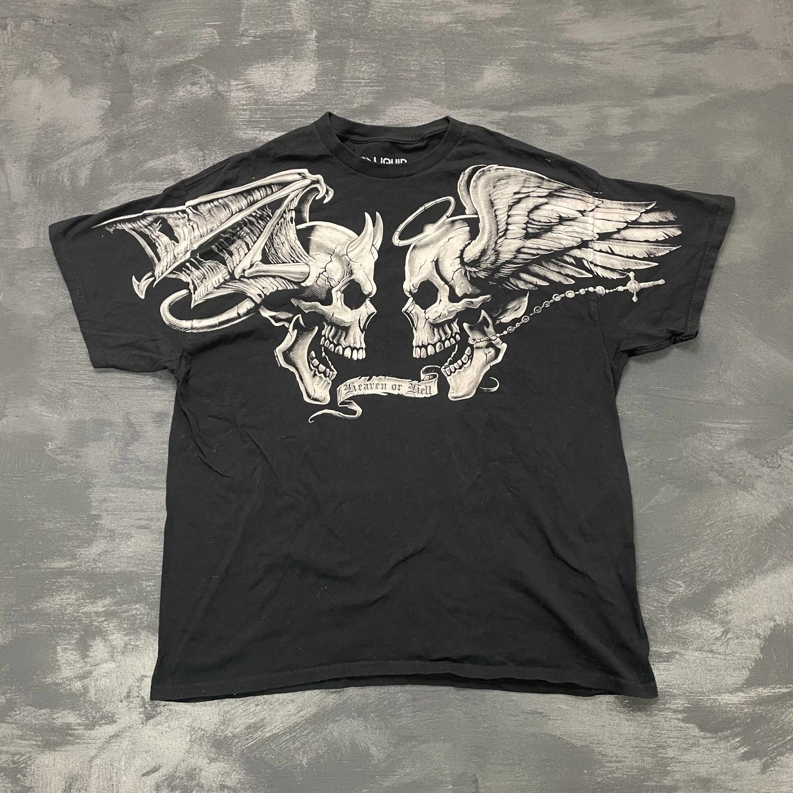vintage Heaven and Hell Skulls shirt mens XL Black 2000s y2k liquid blue