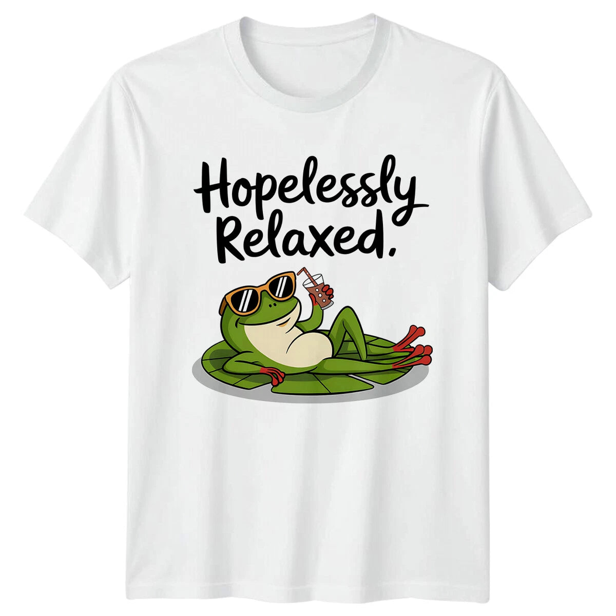 Hopelessly Relaxed Frog With Shades Lounging Funny Animal Pun T-Shirt