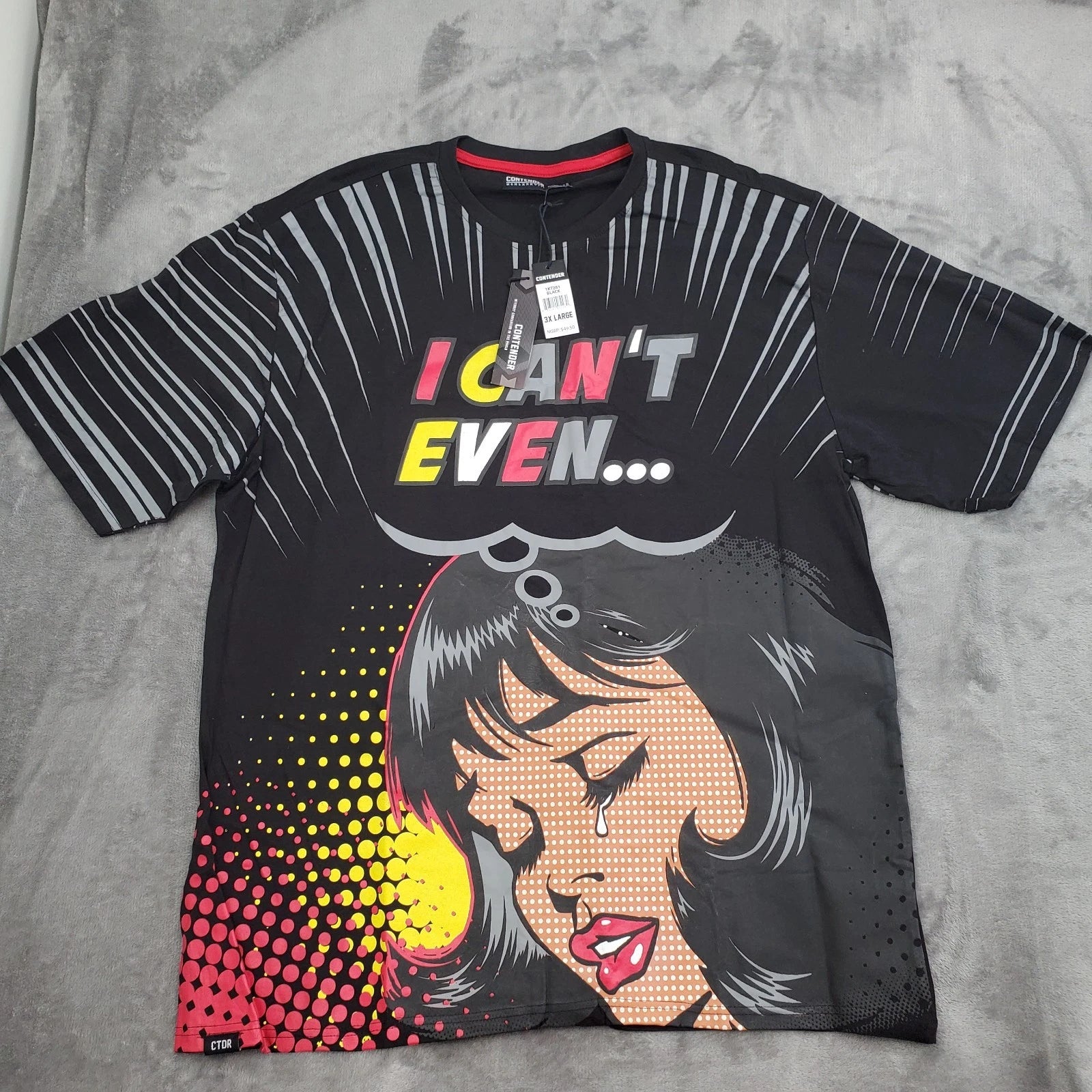 NWT Mens Black Graphic Tee Pop Art Size 3XL (2X?) "CAN'T EVEN" Cotton *READ*