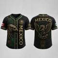 Aztec Eagle Mexico Baseball Jersey, Black Gold Mexican Pride Shirt