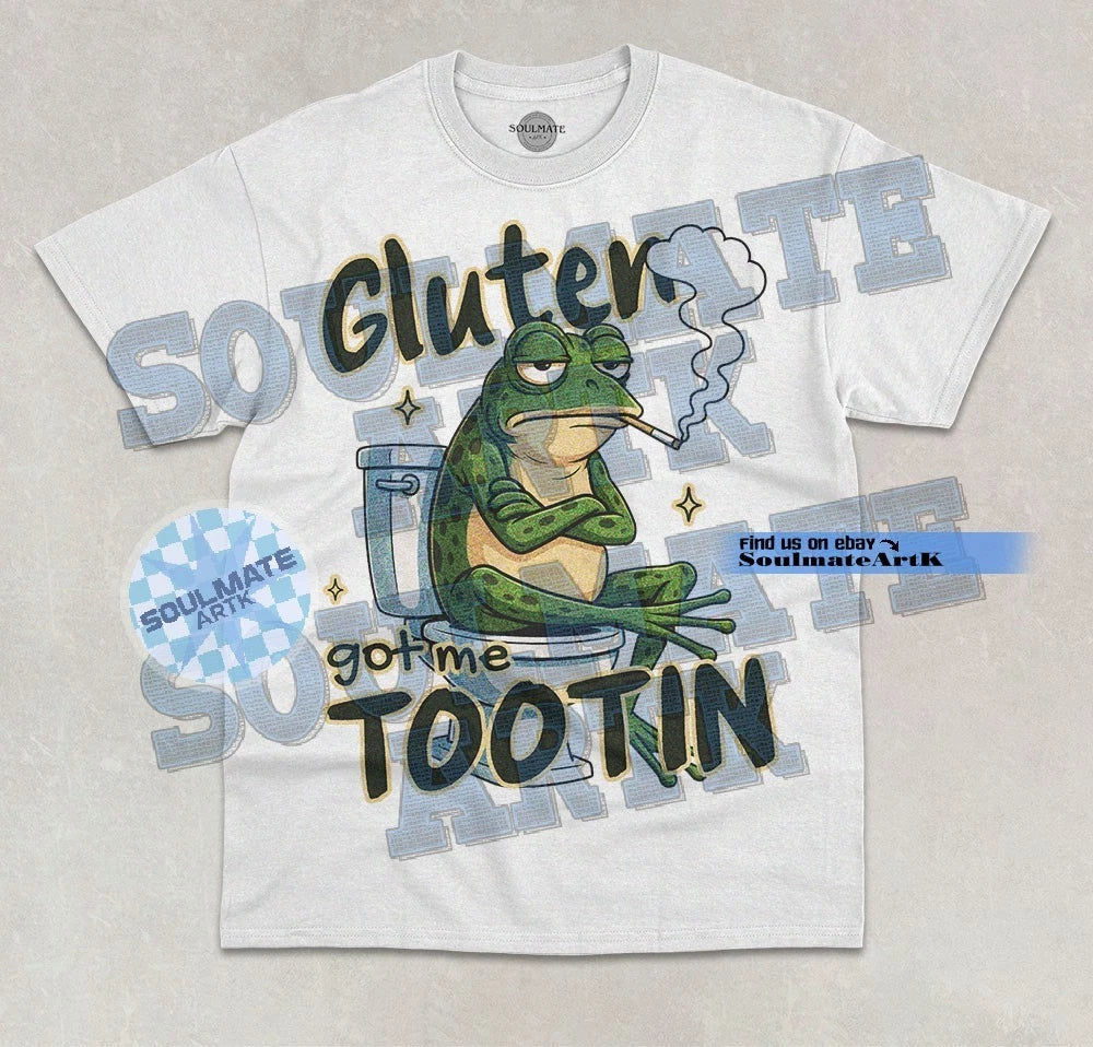 Gluten Got Me Tootin T-Shirt Funny Frog Meme Joke Hilarious Graphic Unisex Shirt
