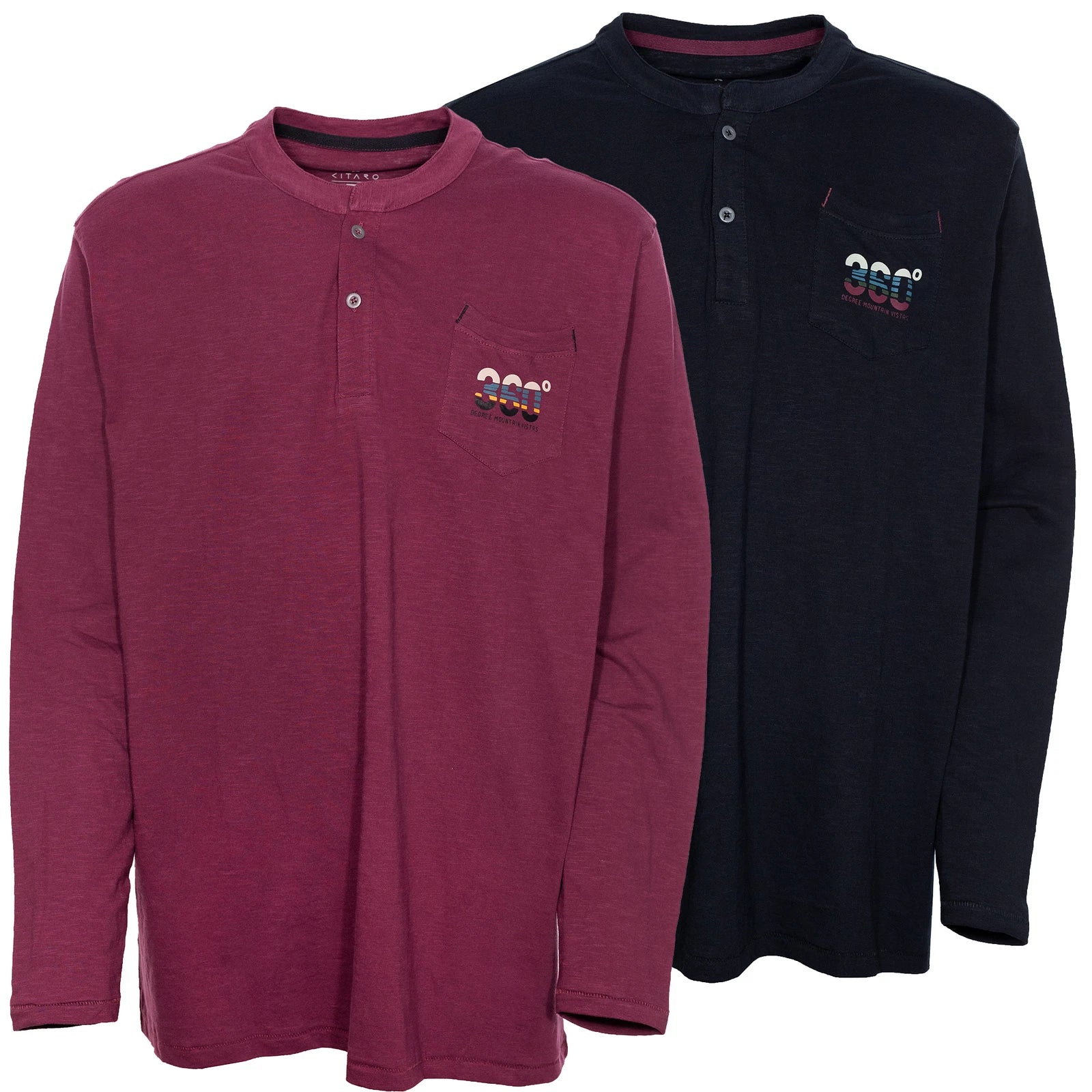 Kitaro T Shirt Henley Long Sleeve Mens Long Sleeve Crew Neck Cotton Black Red