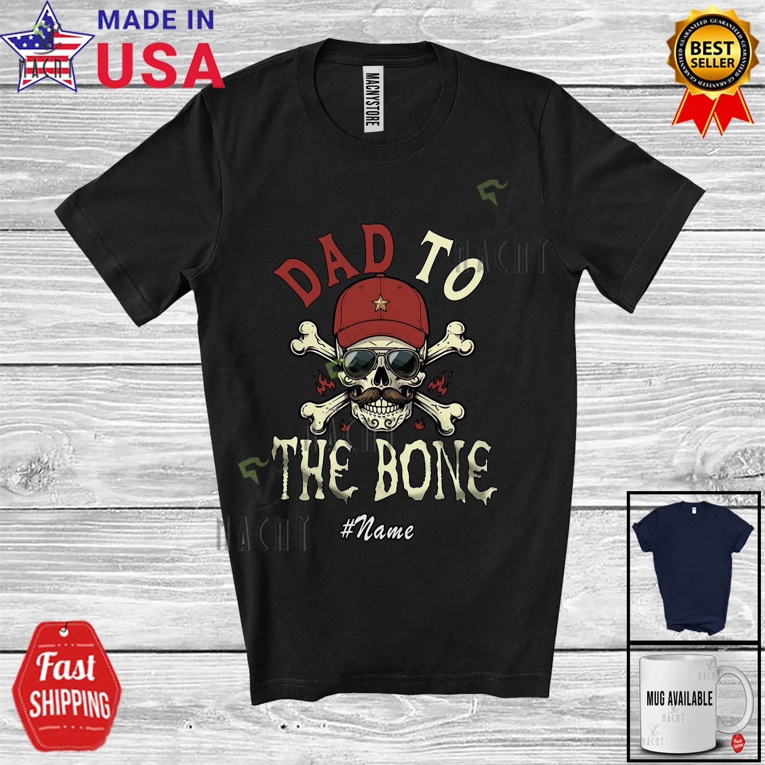 Custom Name Dad To Bone; Father's Day Skull Sunglasses Dad Jokes Family Shirt