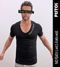 Pistol Boutique Men's Black Deep Neck V Fitted Cotton T-Shirt
