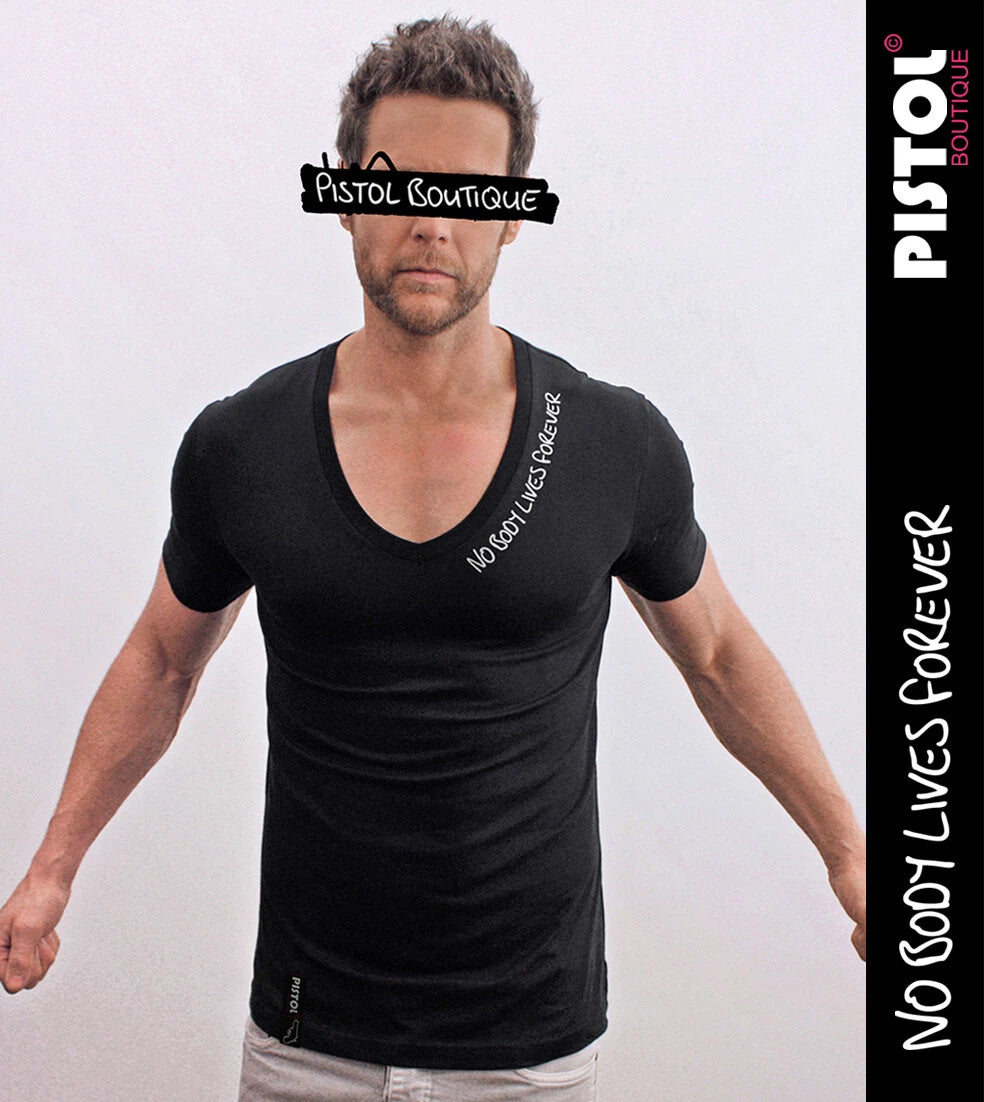 Pistol Boutique Men's Black Deep Neck V Fitted Cotton T-Shirt