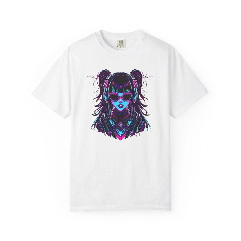 Cyberpunk Anime Girl T-shirt | Neon Futuristic Portrait, Cotton Shirt, Girls Tee