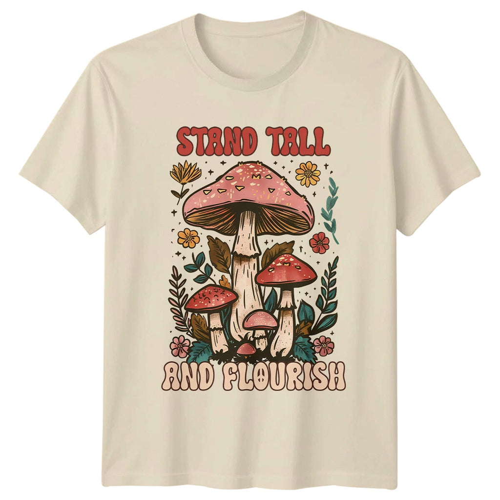 Stand Tall And Flourish Mushroom Retro Boho Vintage Style T-Shirt