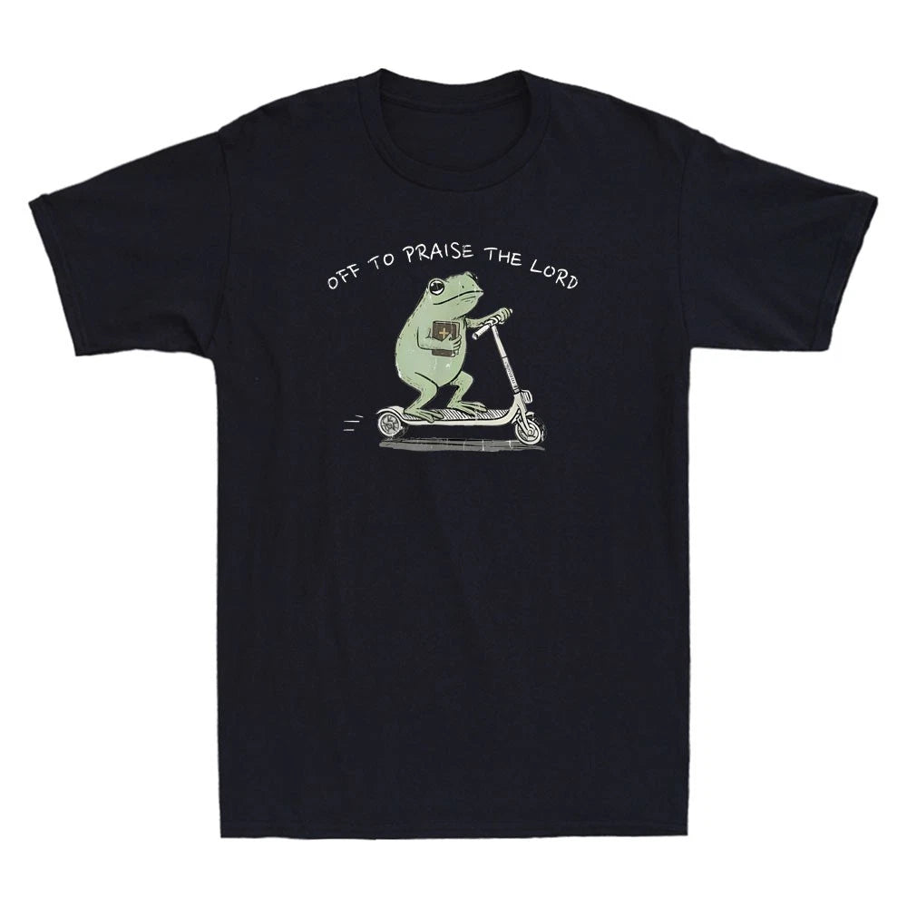 Off to Praise The Lord Funny Christian Frog Riding Scooter Meme Men's T-Shirt