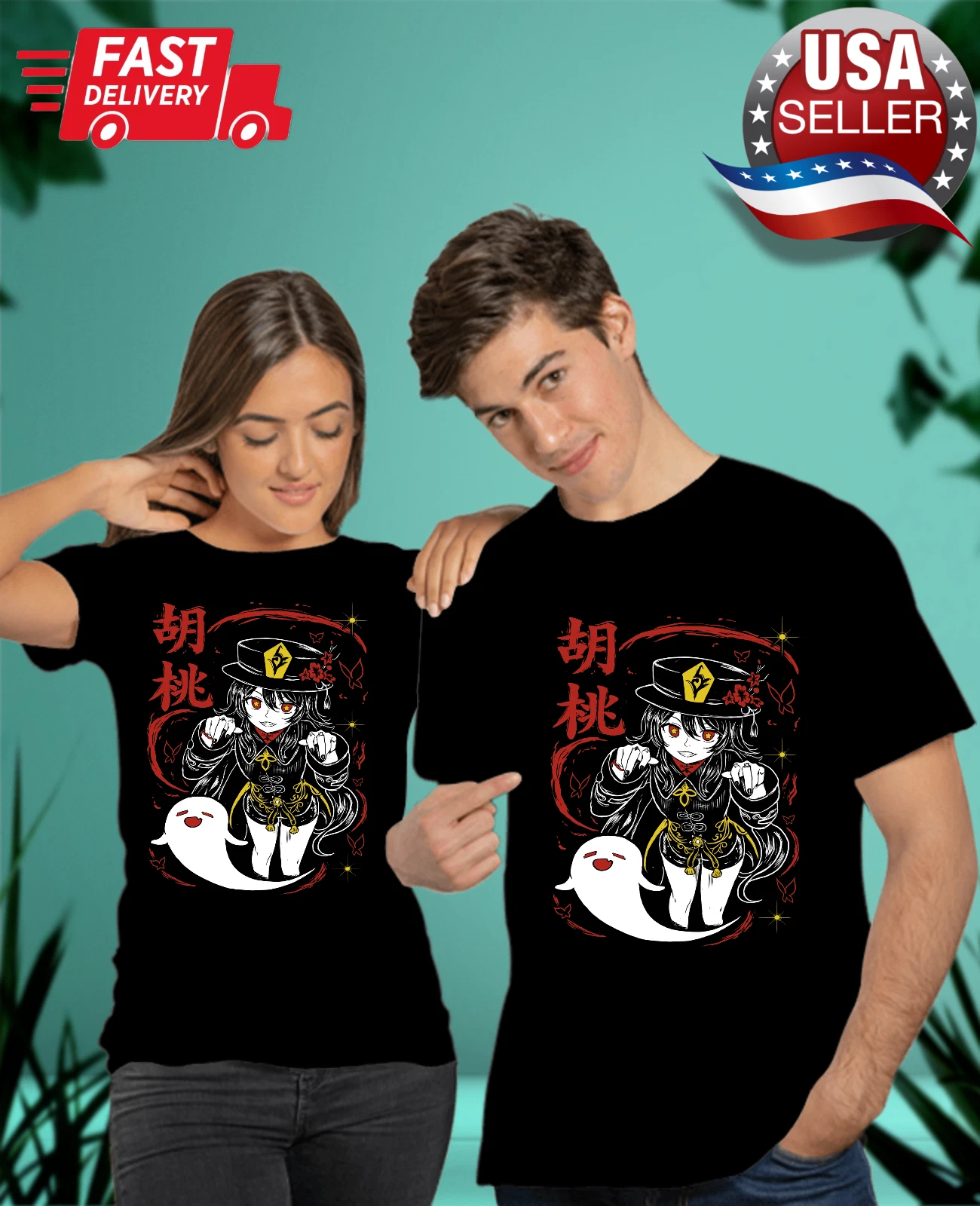 Genshin Impact HuTao Harajuku T-Shirt Anime Girl Kawaii Black Shirt Tee All Size