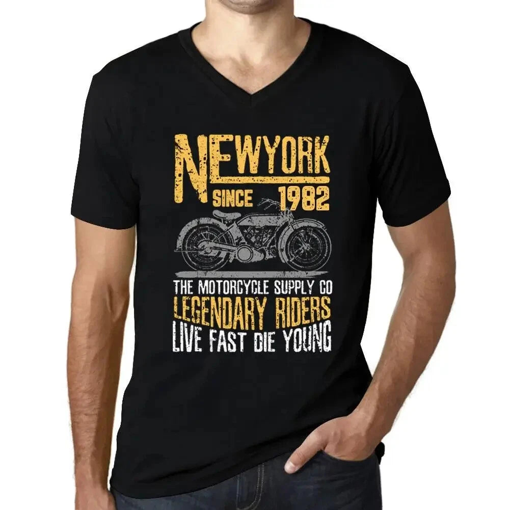Men's Graphic T-Shirt V Neck Motorcycle Legendary Riders Since 1982 42nd