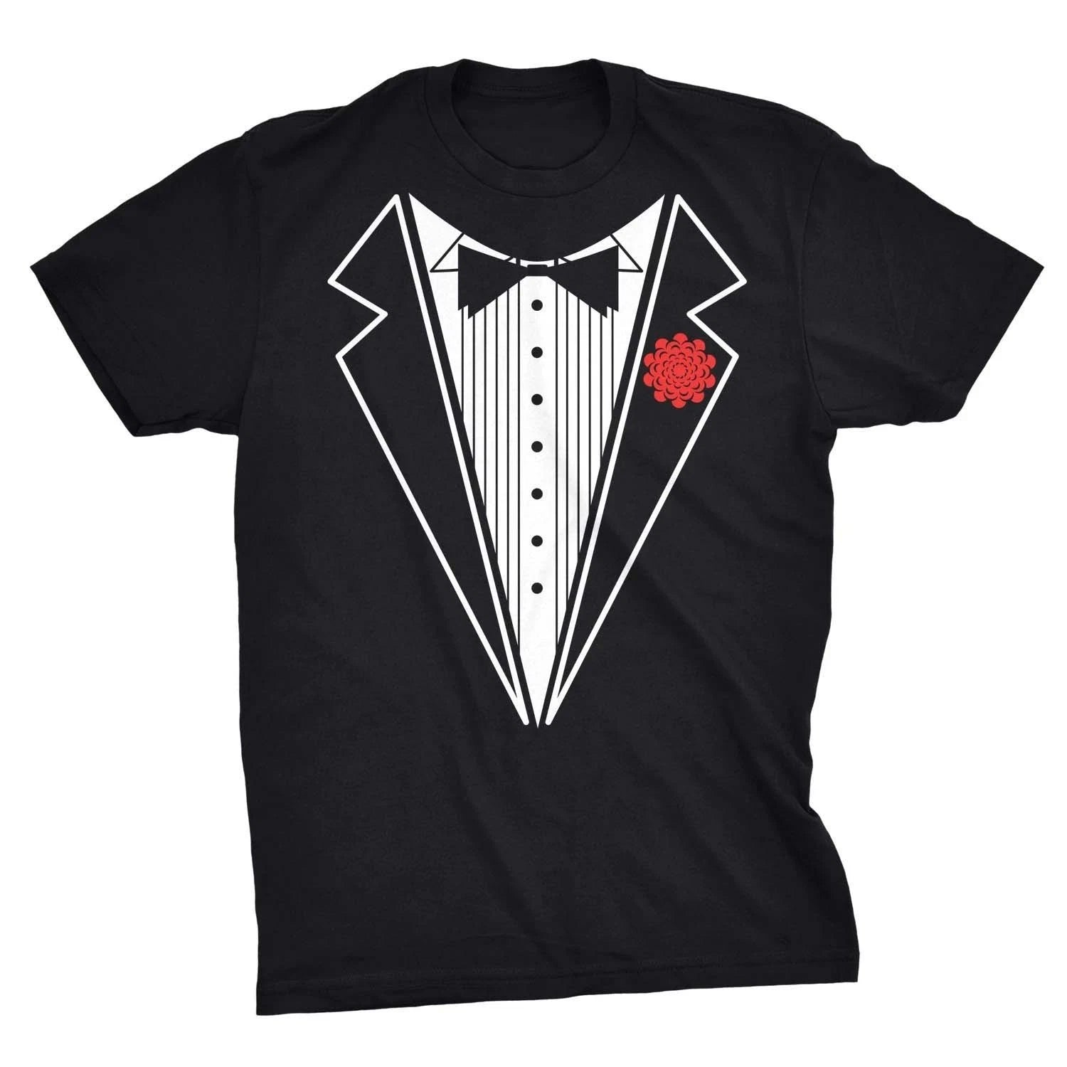 Mens Black Tuxedo T Shirt Funny Lazy Wedding Fake Suit Fancy Marriage Tee
