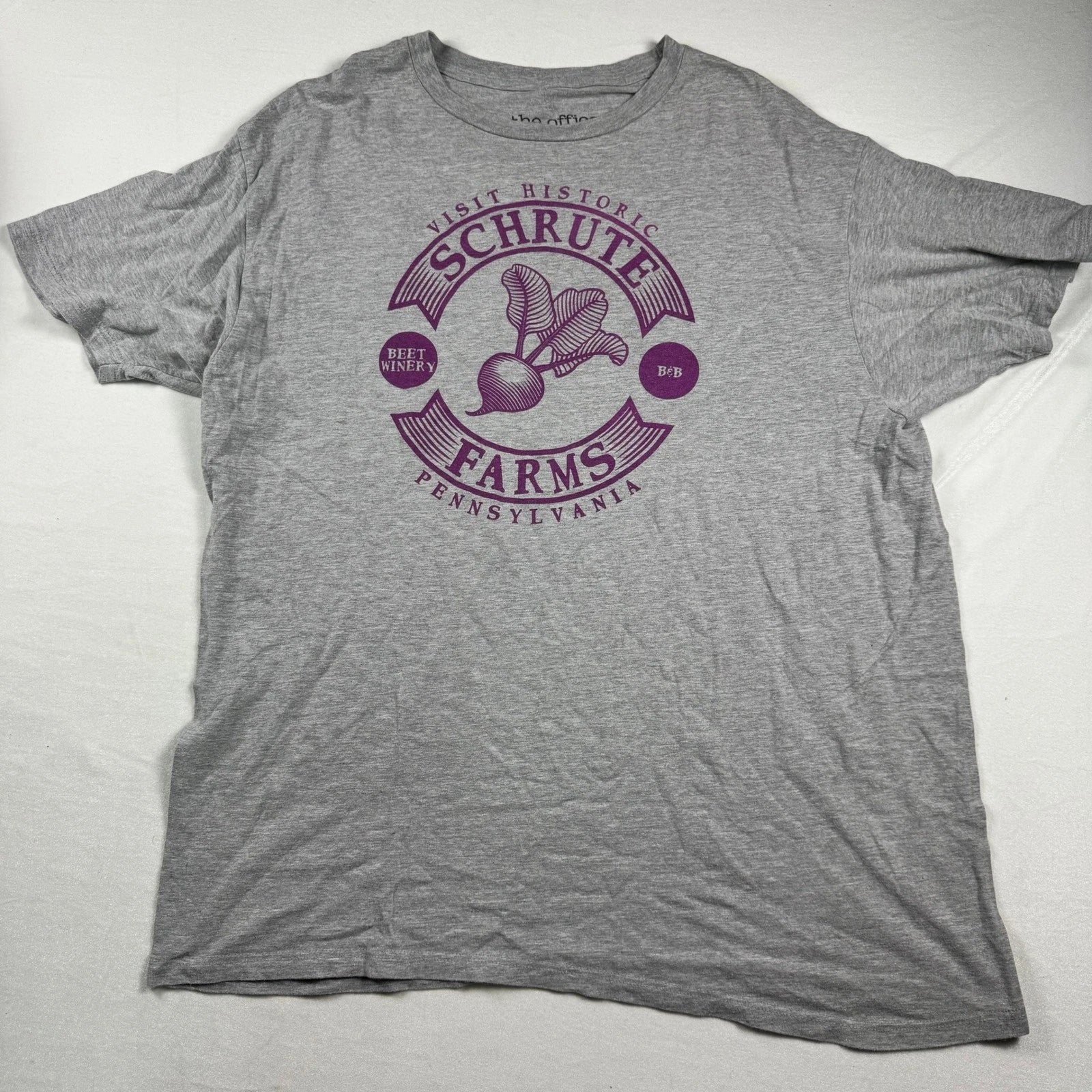 The Office Schrute Farms Beet Winery Gray Purple T-Shirt Mens XL