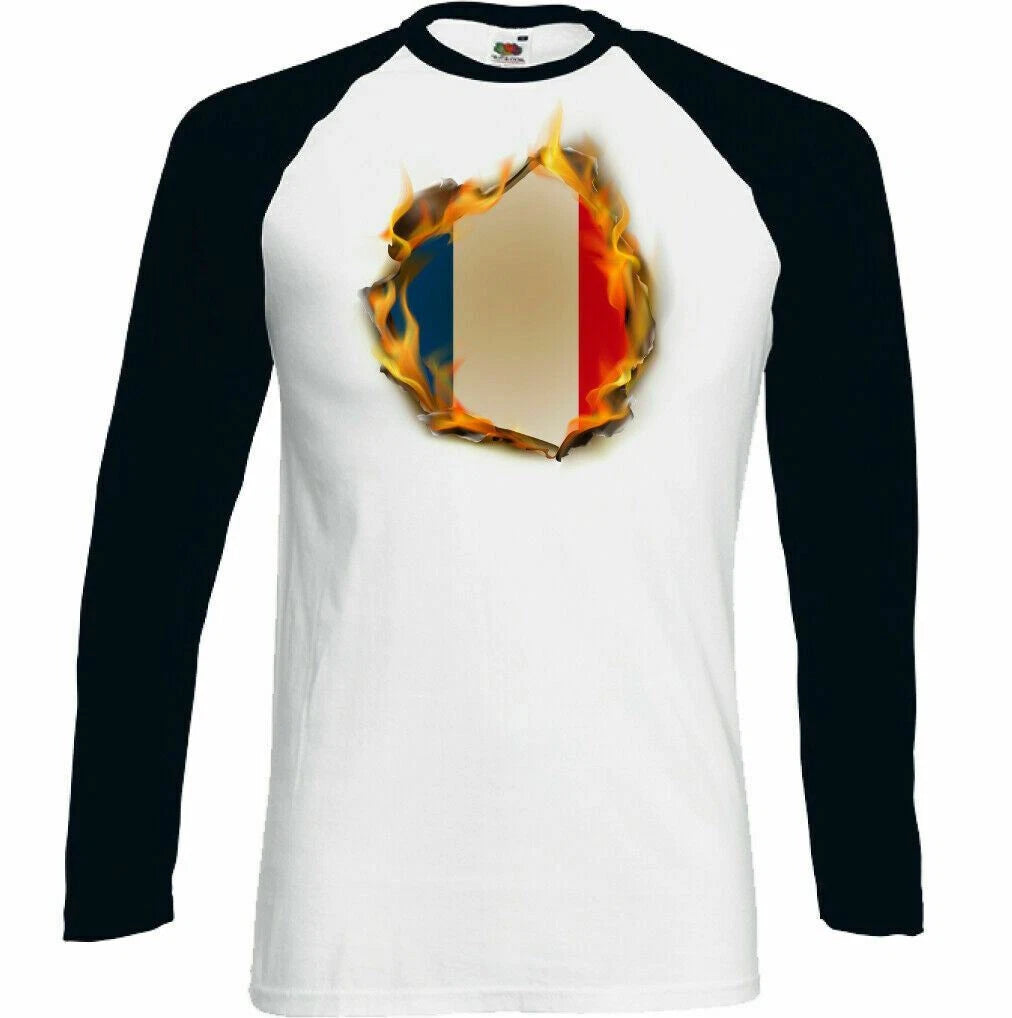 French Flag Flames Mens France Tricolour T-Shirt Rugby Football Bastille Day Top