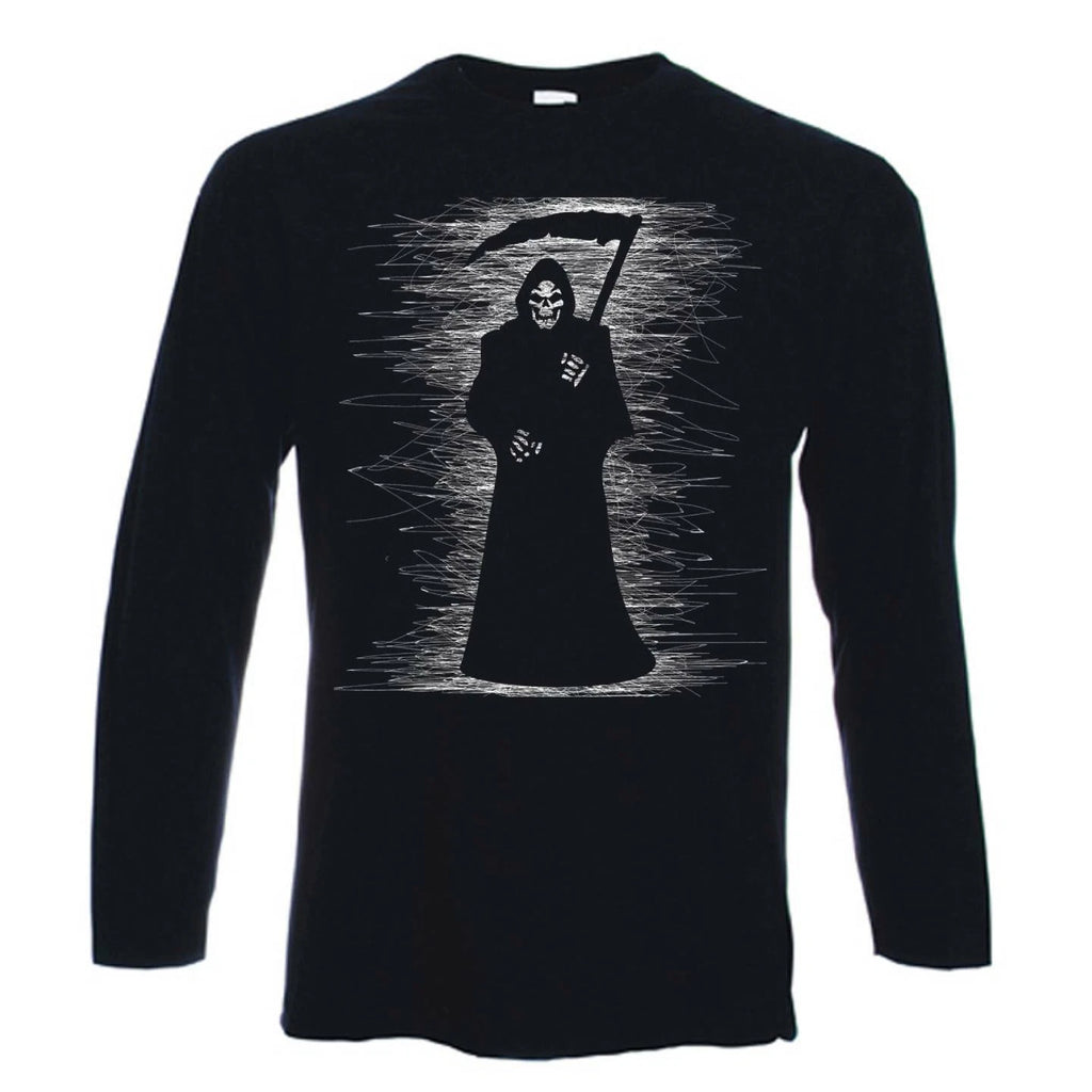 GRIM REAPER LONG SLEEVE T-SHIRT - Skeleton Skull Halloween Goth Gothic