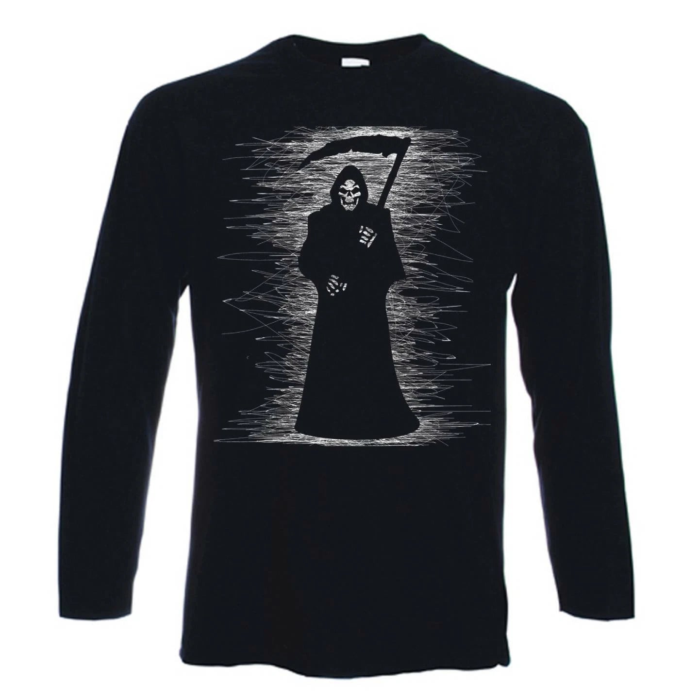 GRIM REAPER LONG SLEEVE T-SHIRT - Skeleton Skull Halloween Goth Gothic