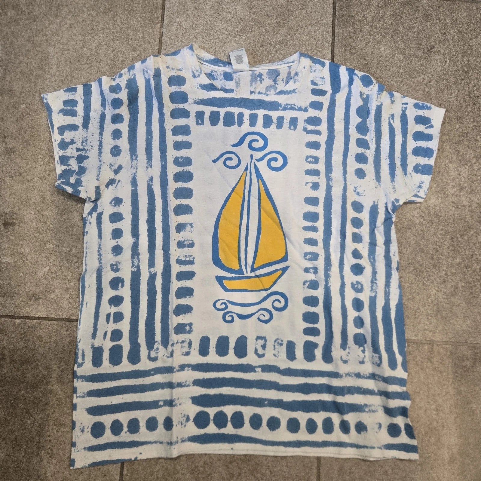 Polynesian Hawaiian Sailing T Shirt Sz L Boho Ethnic Nautical Streetwear