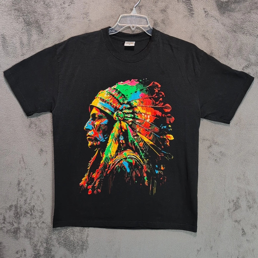 Indian Chief Shirt Adult Extra Large Black Graphic Pop Art Screen Print Mens
