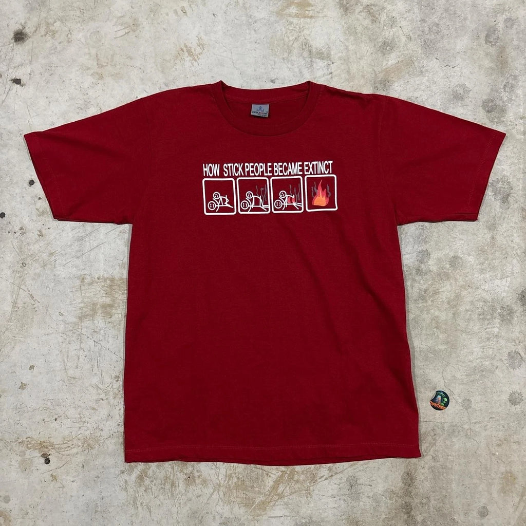 Y2K How stick people became extinct funny t shirt Size XL