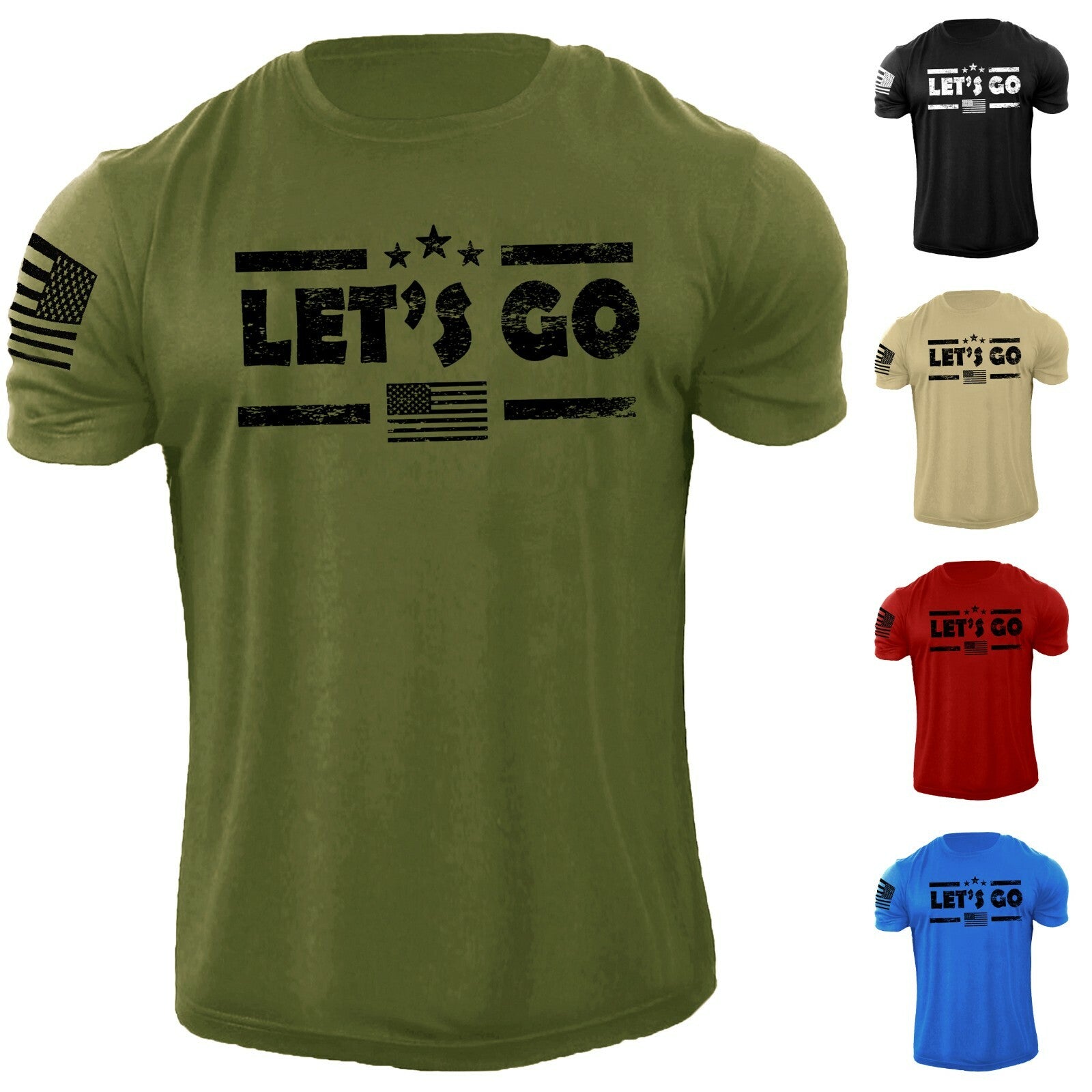 Lets Go USA American Flag Patriotic T-Shirt Distressed Military Style