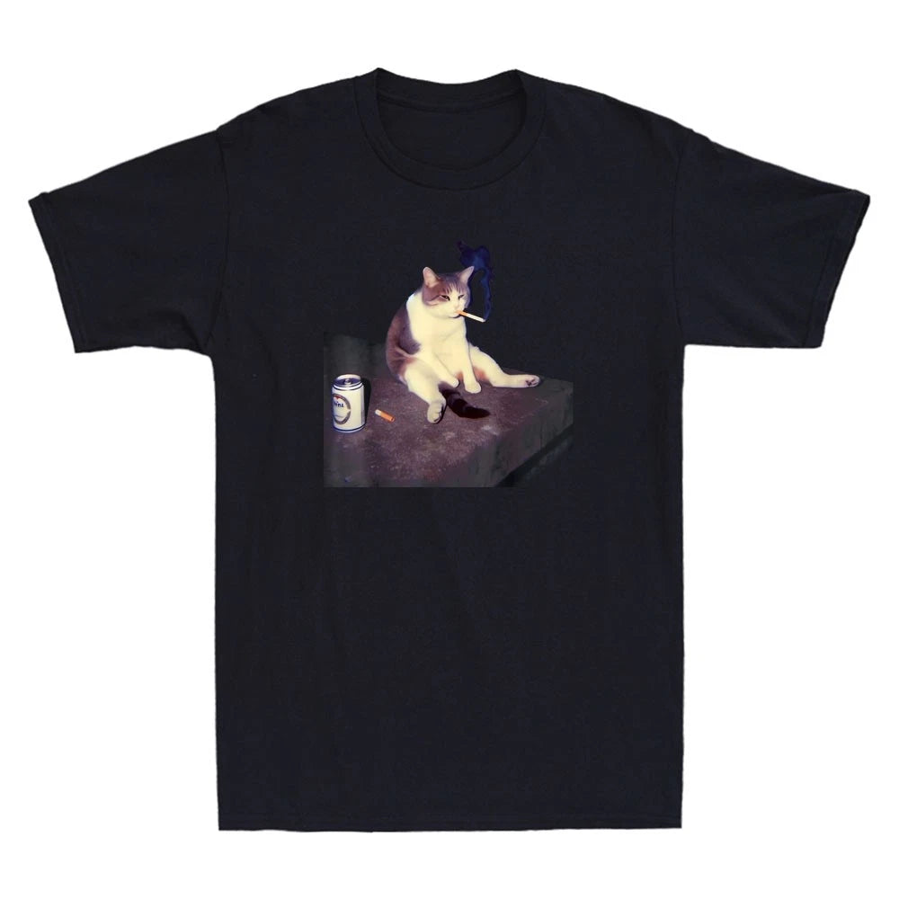 Cigarette Kitten Funny Smoking Cat Meme Stupid Brainrot Men's Black Navy T-Shirt