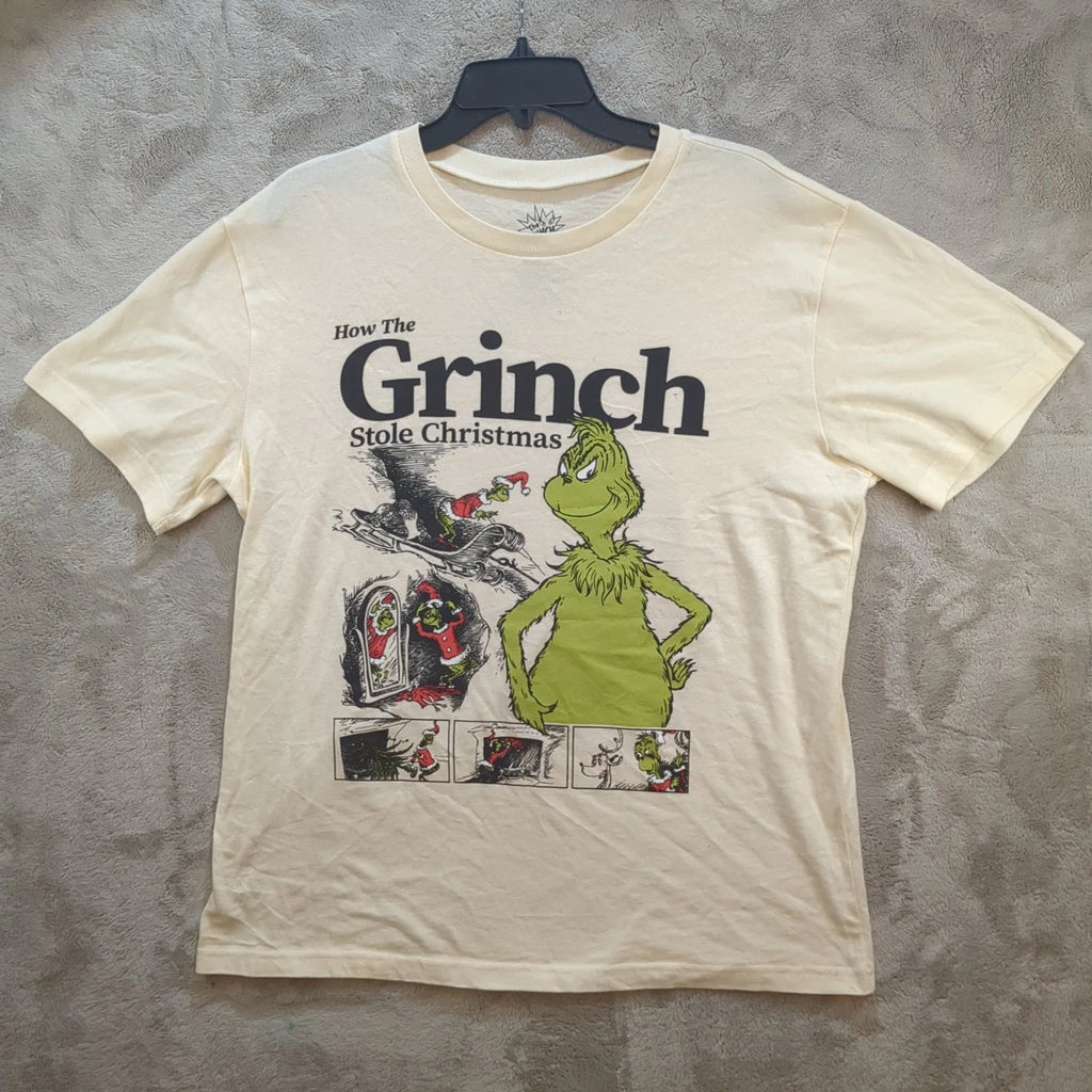The Grinch Shirt Mens Medium Beige How The Grinch Stole Christmas Graphic Tee